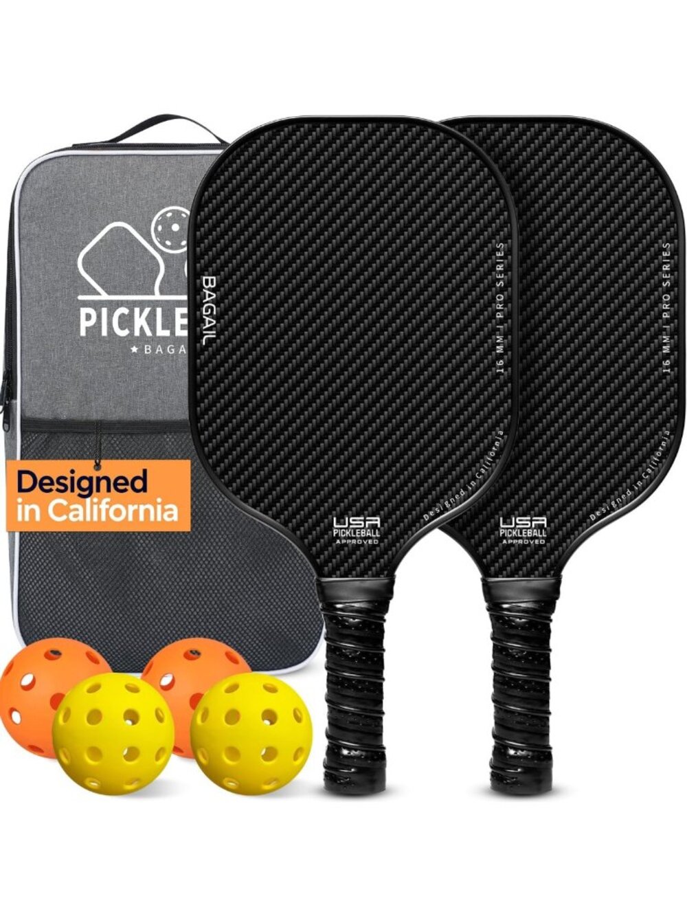 Lightweight Fiberglass Pickleball Paddle Set with 4 Balls & Carry Bag - USAPA